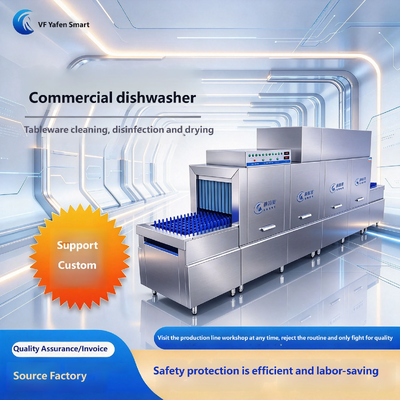 Yafen provides commercial dishwashers in various models and sizes. Our 5.2m flight type dishwasher equipped with pre-soak tank is perfectly designed to handle heavy tableware workload during peak hour