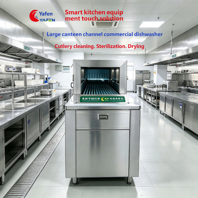 Fully automatic long dragon-style commercial dishwasher, large enterprise factory canteen plate washer, high-temperature disinfection with customizable options
