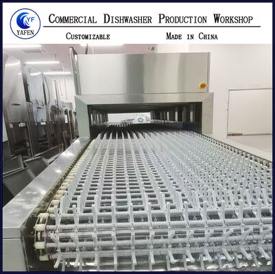 Large commercial conveyor dishwasher, featuring continuous assembly line operation that integrates washing, disinfection and drying in one stop.