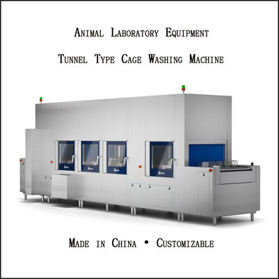 Laboratory Fully Automatic Tunnel Type Cage Washer Machine 304 Stainless Steel Construction