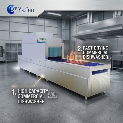 Long Conveyor Dishwasher with Soaking Tank, Large Continuous Tableware Washing Equipment for School Central Kitchens
