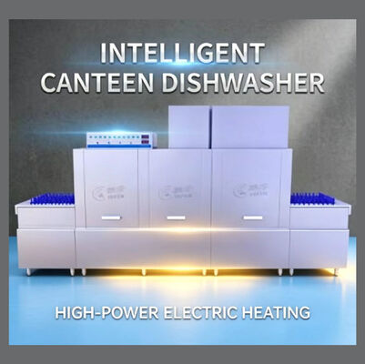 Large commercial conveyor dishwasher, featuring continuous assembly line operation that integrates washing, disinfection and drying in one stop.