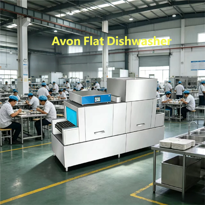 Commercial Flat Tunnel Dishwasher, Fully Automatic Washing and Drying Equipment for Plates and Bowls Used in Corporate Canteens and Restaurants