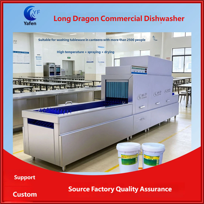 Long Conveyor Dishwasher with Soaking Tank, Large Continuous Tableware Washing Equipment for School Central Kitchens