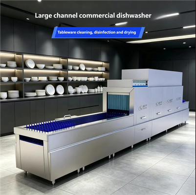 Intelligent Long Dragon Commercial Dishwasher Full-Automatic Production Line Touch Control Operation School Factory Canteen Large Capacity Washer