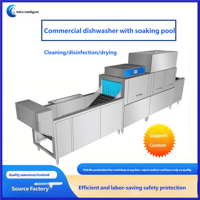 Intelligent Long Dragon Commercial Dishwasher Full-Automatic Production Line Touch Control Operation School Factory Canteen Large Capacity Washer