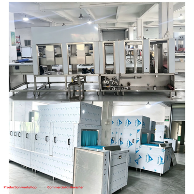 Commercial Flat Tunnel Dishwasher, Fully Automatic Washing and Drying Equipment for Plates and Bowls Used in Corporate Canteens and Restaurants