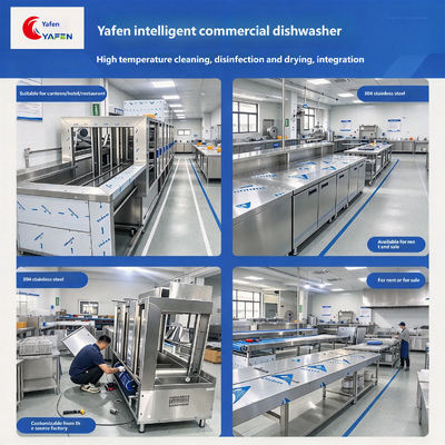 Fully automatic long dragon-style commercial dishwasher, large enterprise factory canteen plate washer, high-temperature disinfection with customizable options
